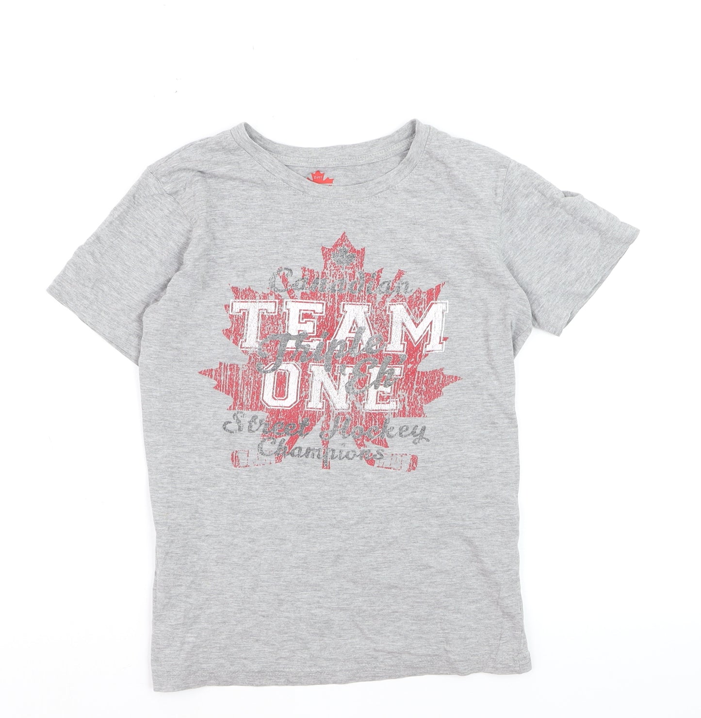 Eh! Boys Grey Hockey Graphic T-Shirt Size 10-11 Years Short Sleeve