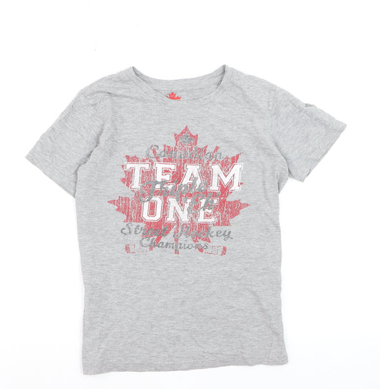 Eh! Boys Grey Hockey Graphic T-Shirt Size 10-11 Years Short Sleeve