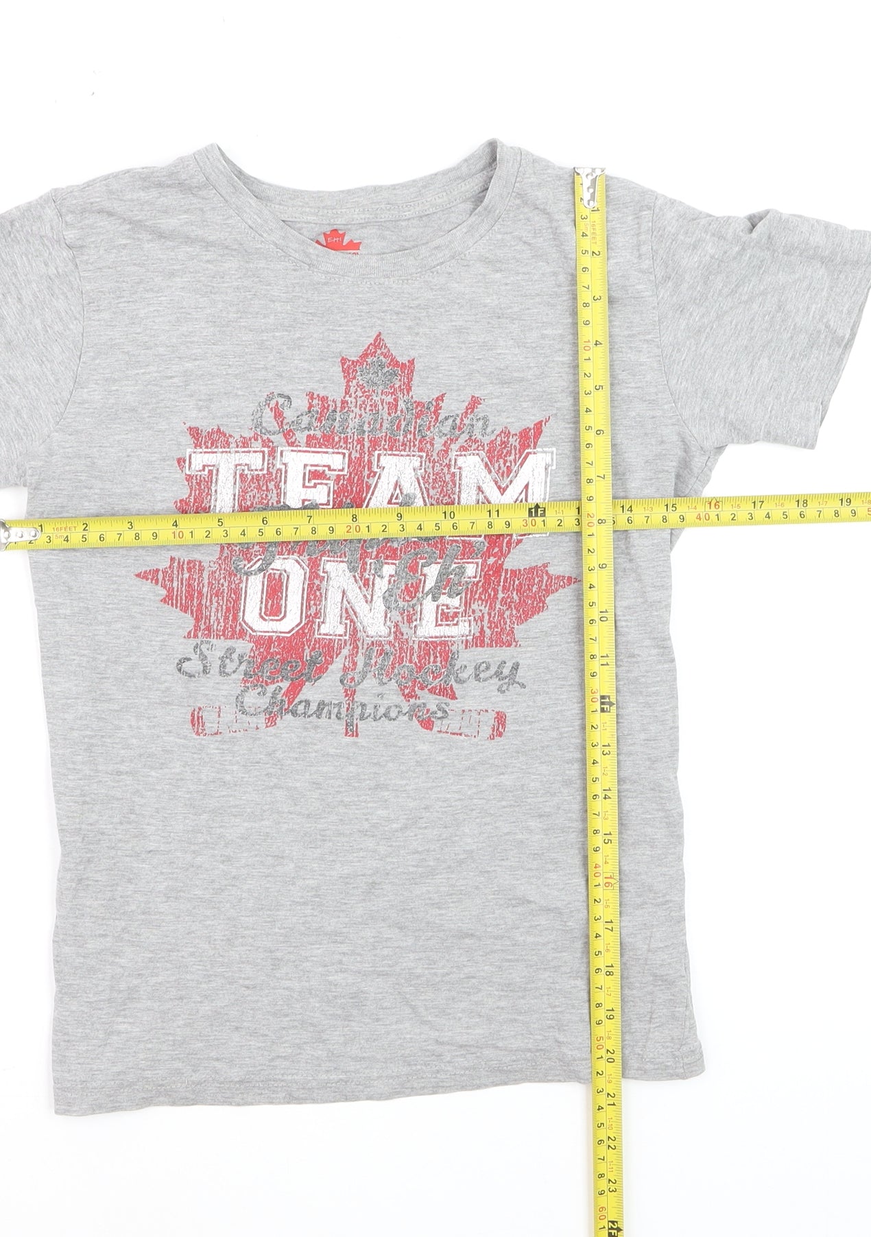 Eh! Boys Grey Hockey Graphic T-Shirt Size 10-11 Years Short Sleeve