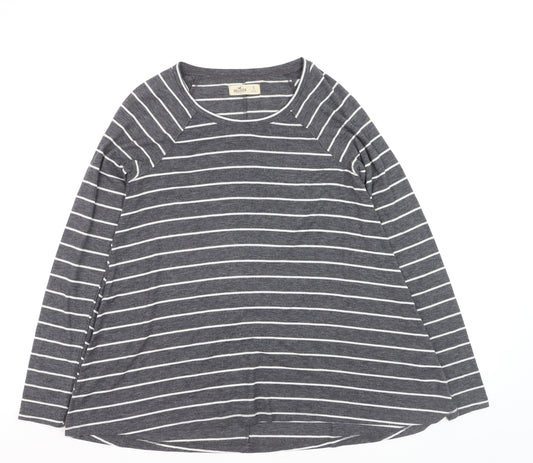 Hollister Women’s Grey Striped Long Sleeve Jersey T-Shirt Size S