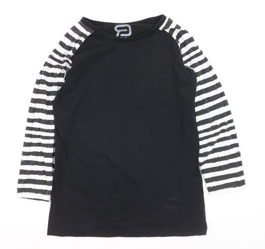 EMP Women Black Striped Raglan 3/4 Sleeve Cotton T-Shirt Size L