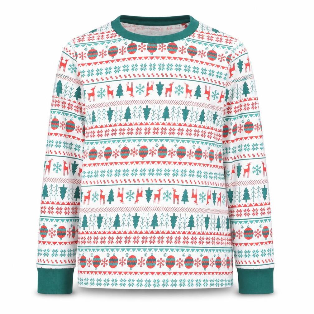 Front view of ESMARA boys’ multicoloured christmas long sleeve pyjama top 9-10 years