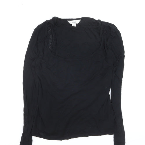 Marks and Spencer Women’s Black Cotton Long Sleeve Scoop Neck T-Shirt Size 10