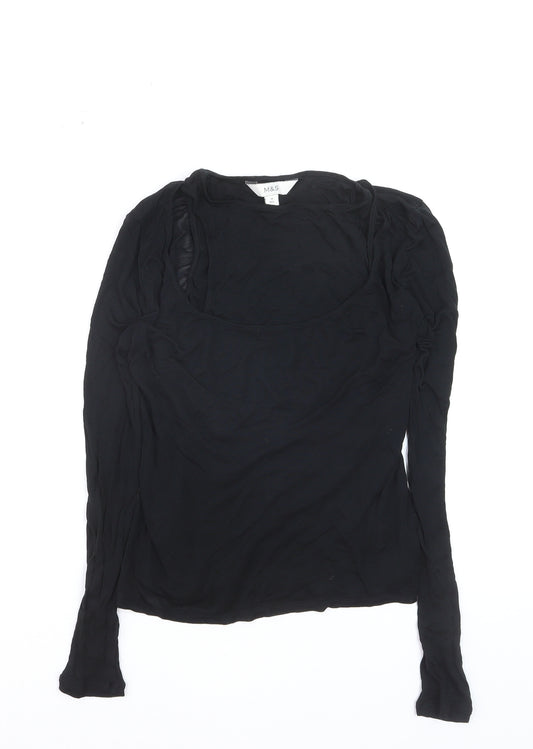 Marks and Spencer Women’s Black Cotton Long Sleeve Scoop Neck T-Shirt Size 10