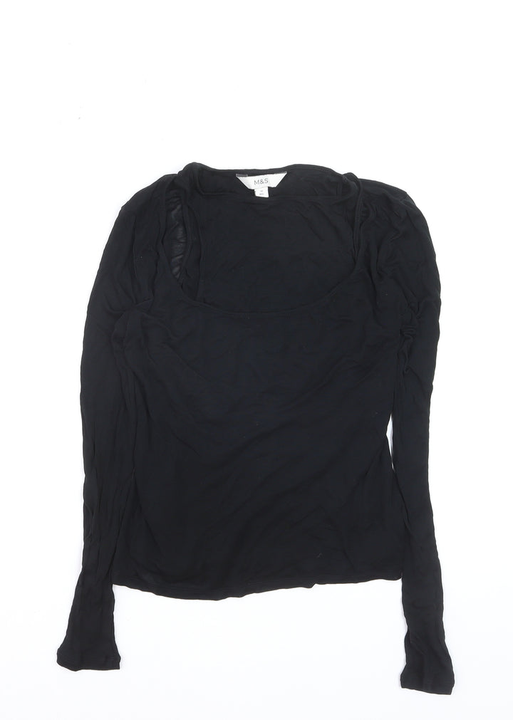 Marks and Spencer Women’s Black Cotton Long Sleeve Scoop Neck T-Shirt Size 10