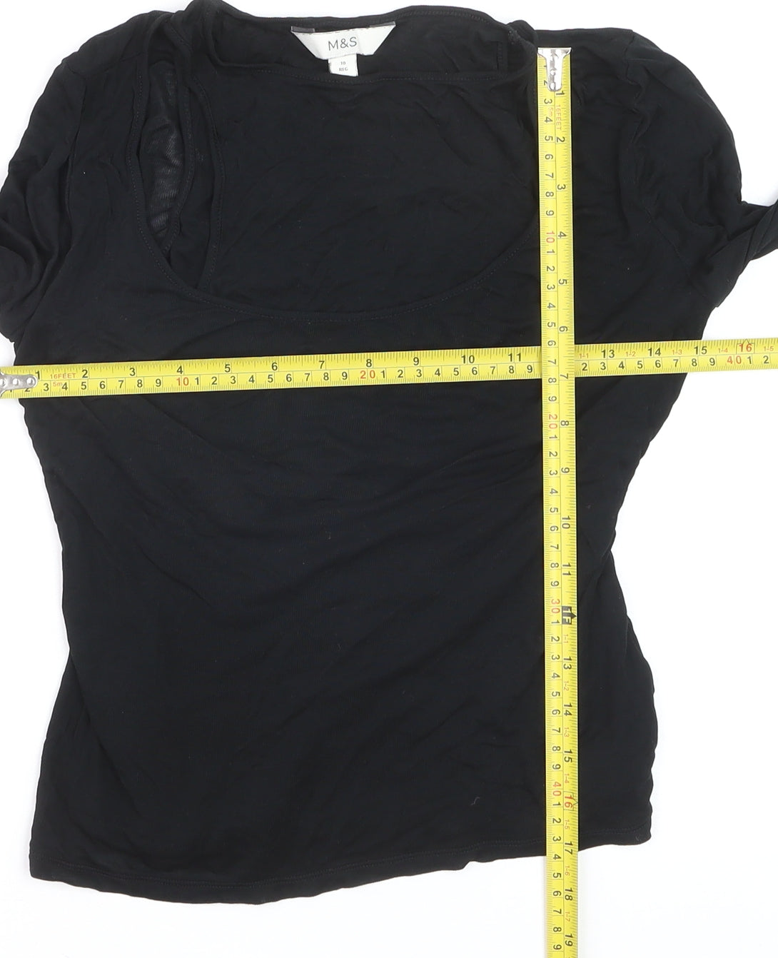 Marks and Spencer Women’s Black Cotton Long Sleeve Scoop Neck T-Shirt Size 10