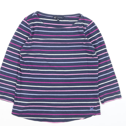 Crew Clothing Company Women's Multicoloured Striped Cotton Jersey 3/4 Sleeve T-Shirt Size 10