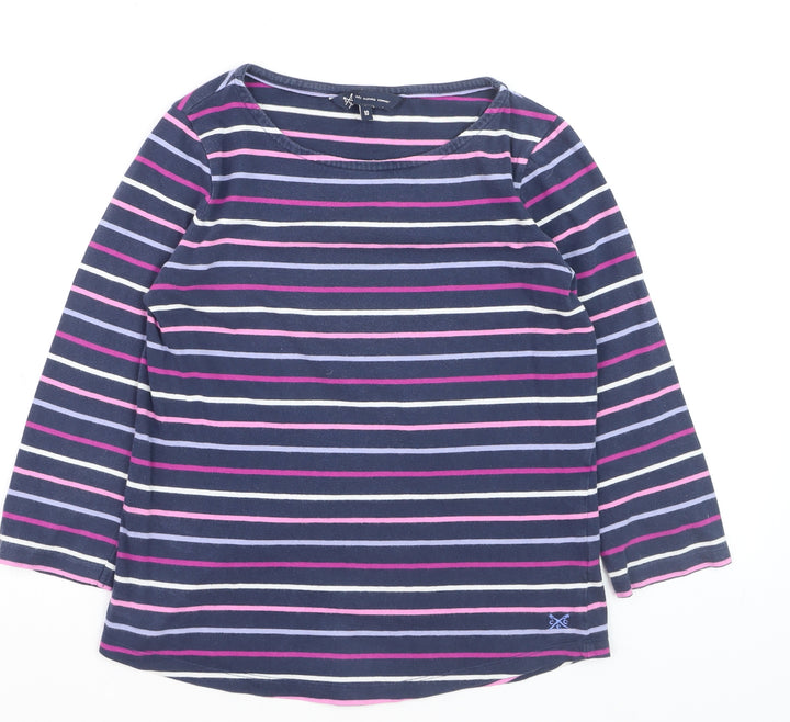 Crew Clothing Company Women's Multicoloured Striped Cotton Jersey 3/4 Sleeve T-Shirt Size 10