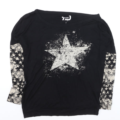 BY EMP Womens Black Star Print Long Sleeve Jersey T-Shirt Size S