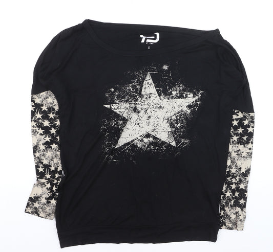 BY EMP Womens Black Star Print Long Sleeve Jersey T-Shirt Size S