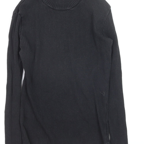 Uniqlo Women's Black Ribbed Mock Neck Long Sleeve Top Size S