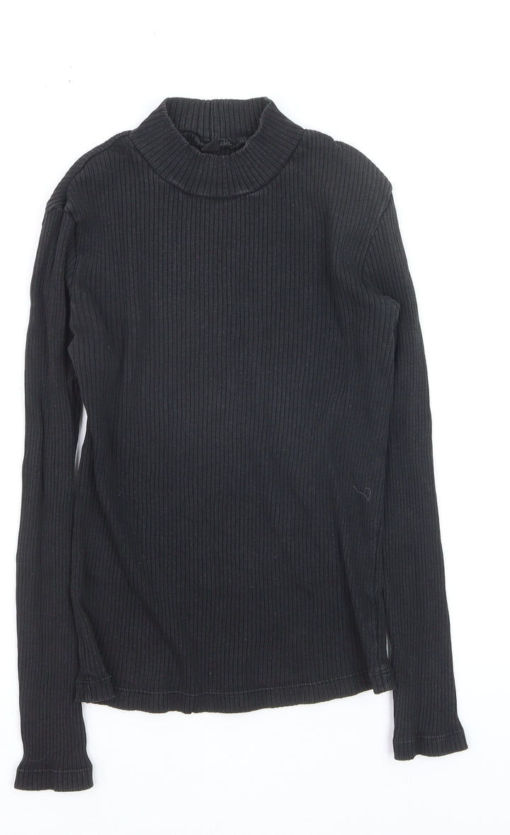 Uniqlo Women's Black Ribbed Mock Neck Long Sleeve Top Size S