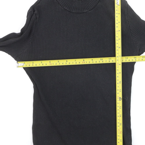 Uniqlo Women's Black Ribbed Mock Neck Long Sleeve Top Size S