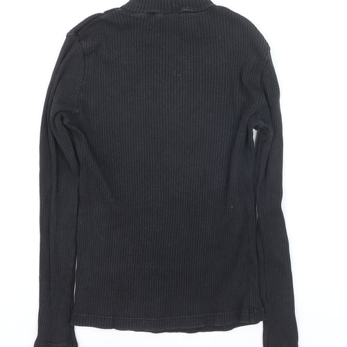Uniqlo Women's Black Ribbed Mock Neck Long Sleeve Top Size S
