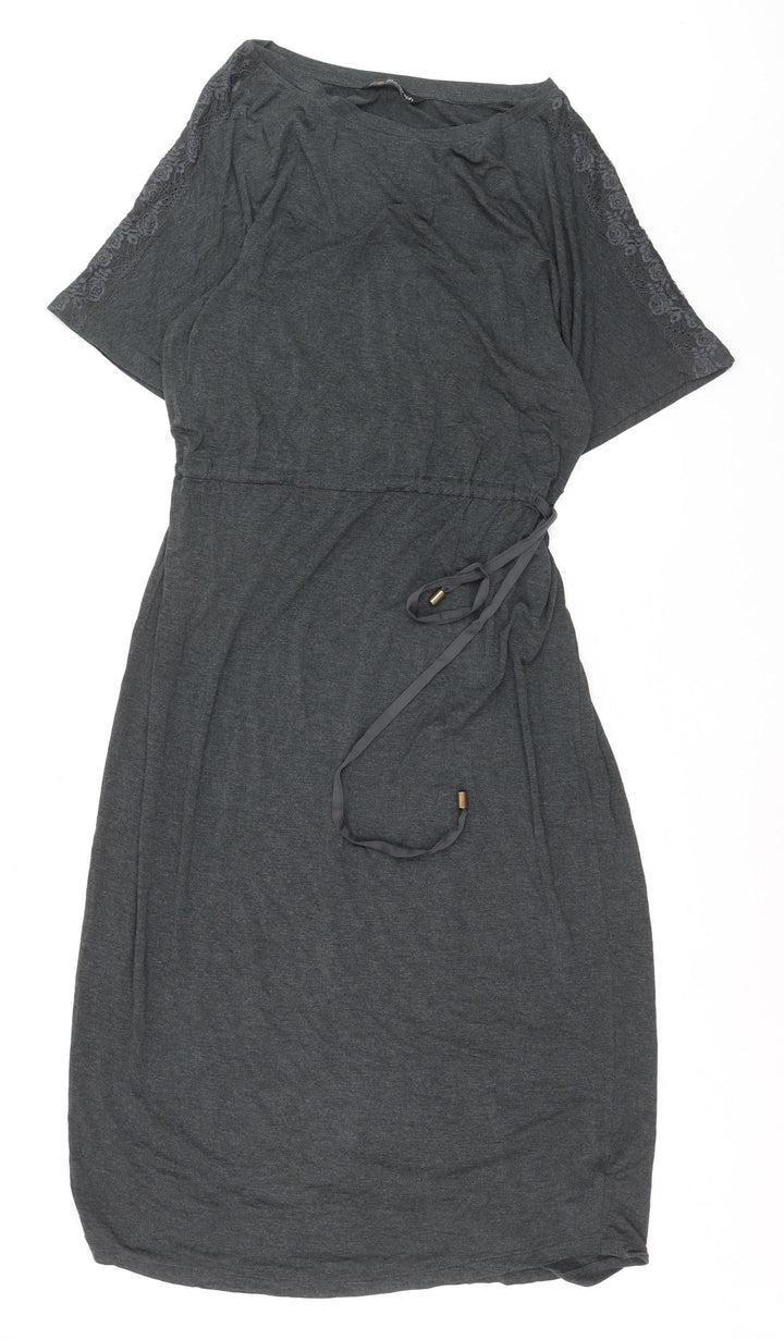 Marks and Spencer Women’s Grey T-Shirt Dress Size 16 Belted Jersey Short Sleeve