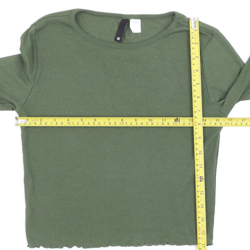 H&M Divided Women Green Cropped Ribbed Long Sleeve T-Shirt M