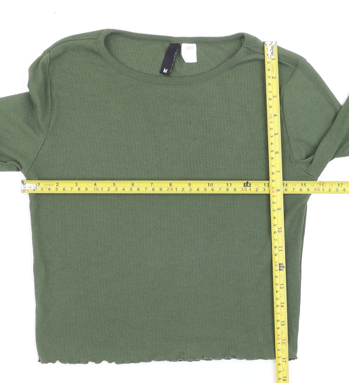 H&M Divided Women Green Cropped Ribbed Long Sleeve T-Shirt M