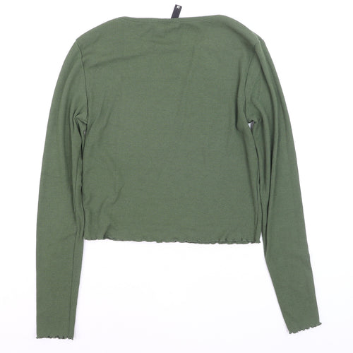 H&M Divided Women Green Cropped Ribbed Long Sleeve T-Shirt M
