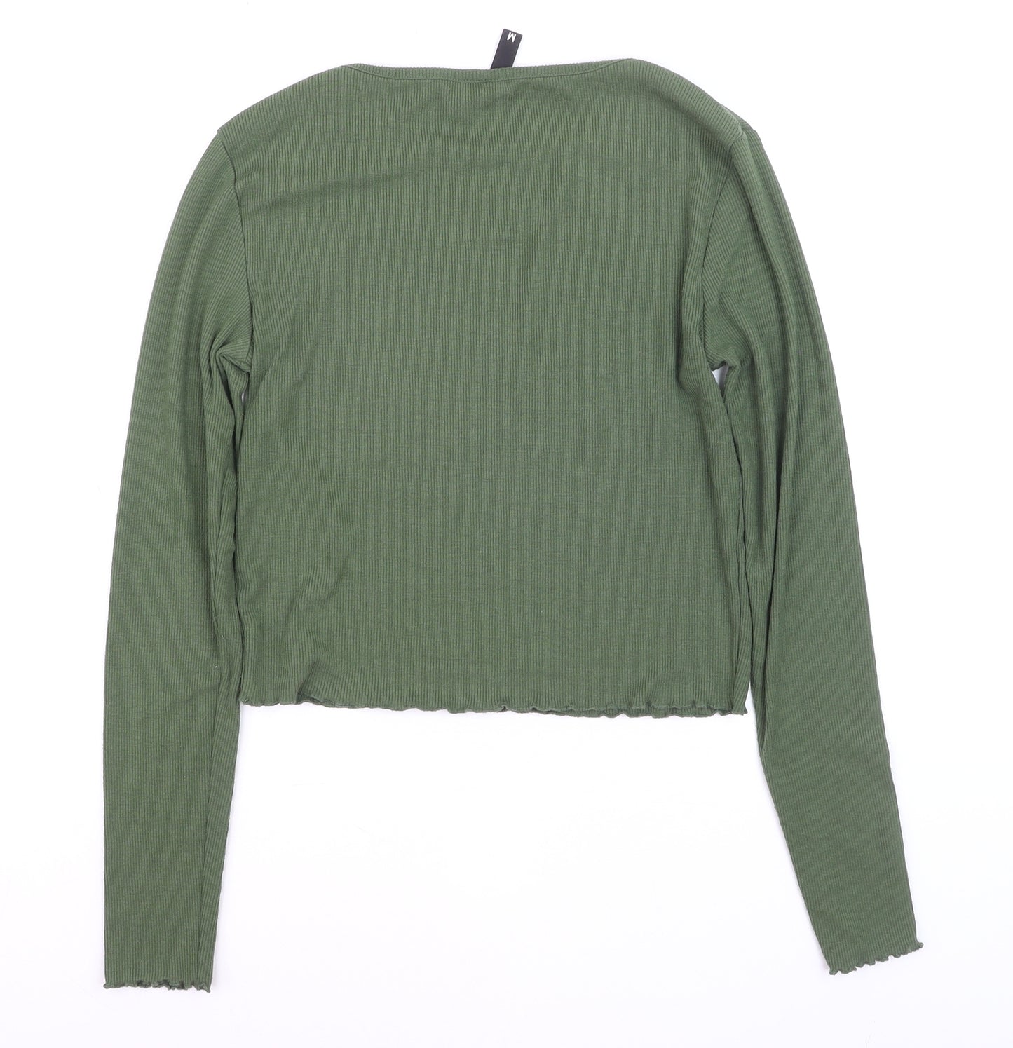 H&M Divided Women Green Cropped Ribbed Long Sleeve T-Shirt M