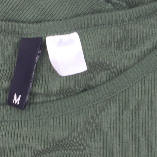 H&M Divided Women Green Cropped Ribbed Long Sleeve T-Shirt M