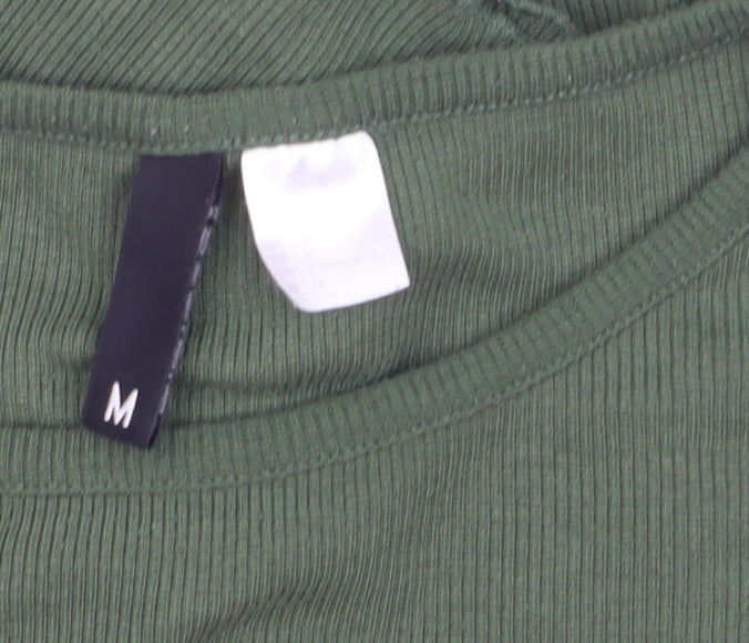 H&M Divided Women Green Cropped Ribbed Long Sleeve T-Shirt M