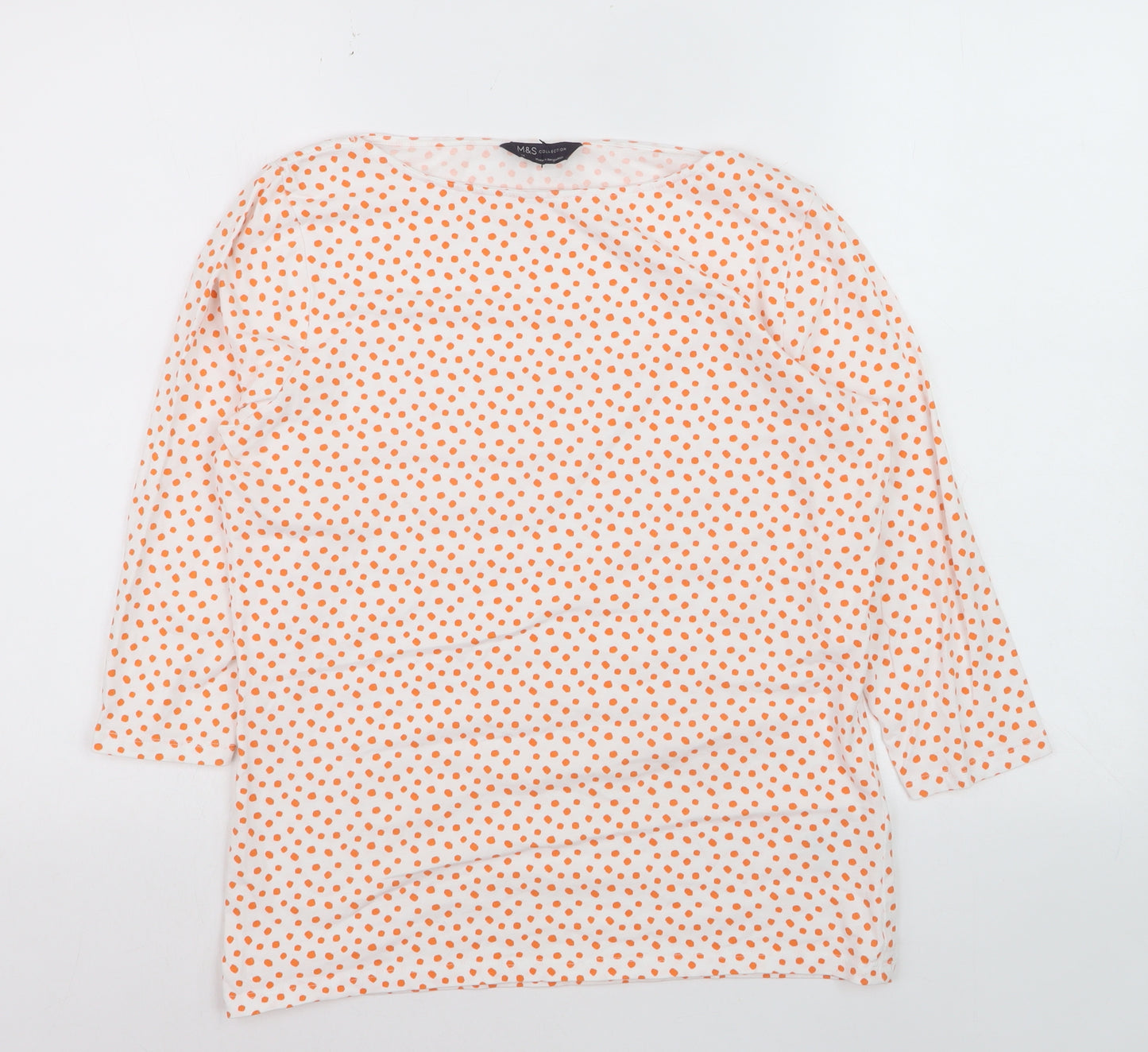 Marks and Spencer Women’s White Orange Polka Dot 3/4 Sleeve T-Shirt Size 14