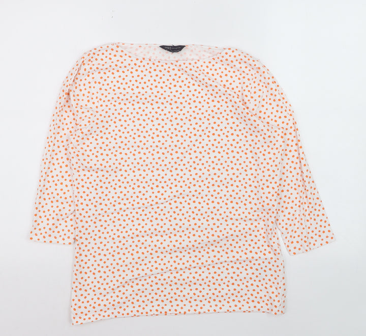 Marks and Spencer Women’s White Orange Polka Dot 3/4 Sleeve T-Shirt Size 14
