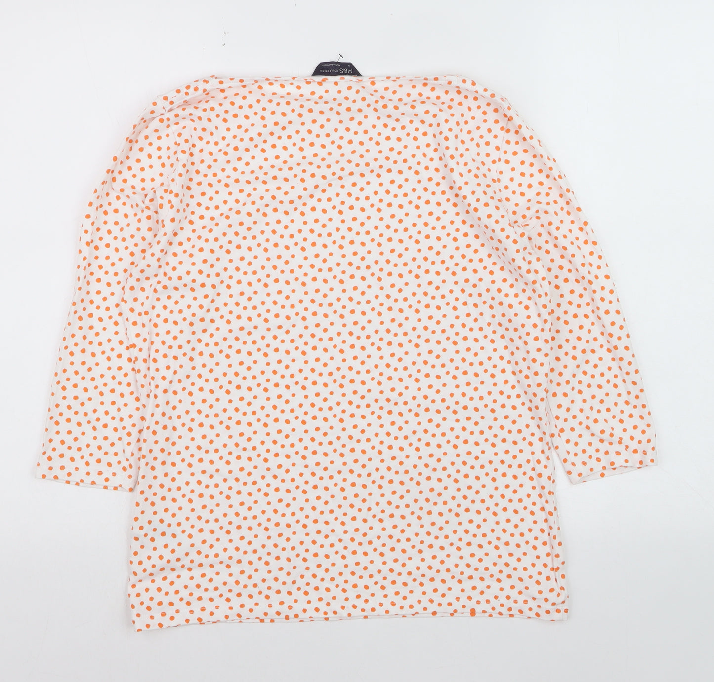 Marks and Spencer Women’s White Orange Polka Dot 3/4 Sleeve T-Shirt Size 14