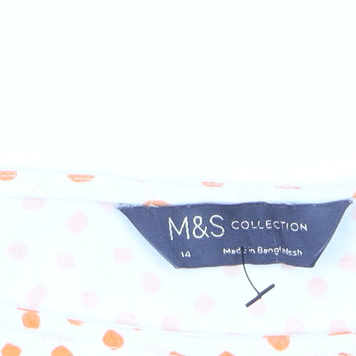 Marks and Spencer Women’s White Orange Polka Dot 3/4 Sleeve T-Shirt Size 14