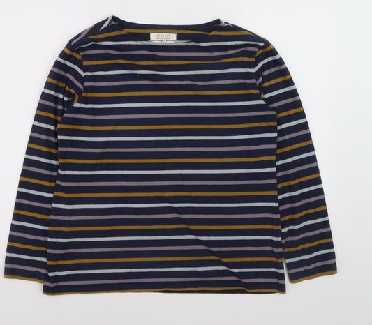 Seasalt Women Navy Stripe Sailor Shirt UK 16 Organic Cotton Long Sleeve Top