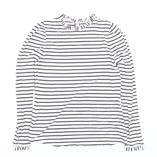 Boden Women’s White Striped Long Sleeve Cotton Ruffle Neck T-Shirt UK 8