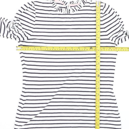 Boden Women’s White Striped Long Sleeve Cotton Ruffle Neck T-Shirt UK 8