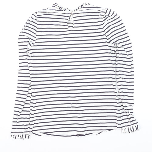 Boden Women’s White Striped Long Sleeve Cotton Ruffle Neck T-Shirt UK 8