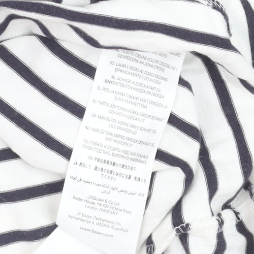 Boden Women’s White Striped Long Sleeve Cotton Ruffle Neck T-Shirt UK 8