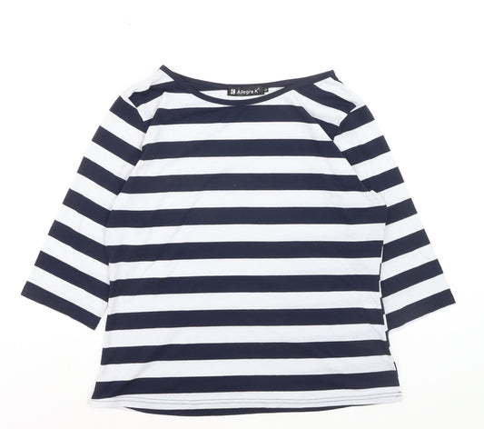Allegra K Women's Blue White Striped Boat Neck 3/4 Sleeve Top L