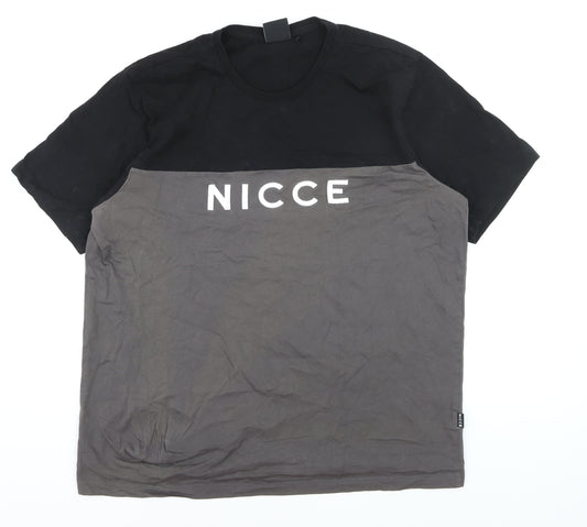 Nicce Men’s Black Grey Colourblock Logo T-Shirt XL Regular Fit