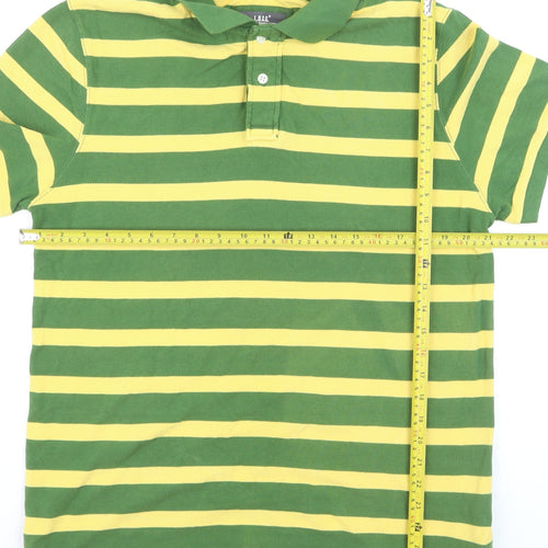 H&M LOGG Men's Green Yellow Striped Cotton Polo Shirt L