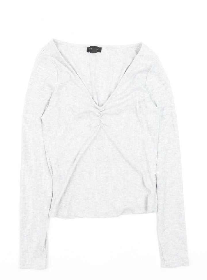New Look Women’s Grey V-Neck Cropped Long Sleeve Top Size 10