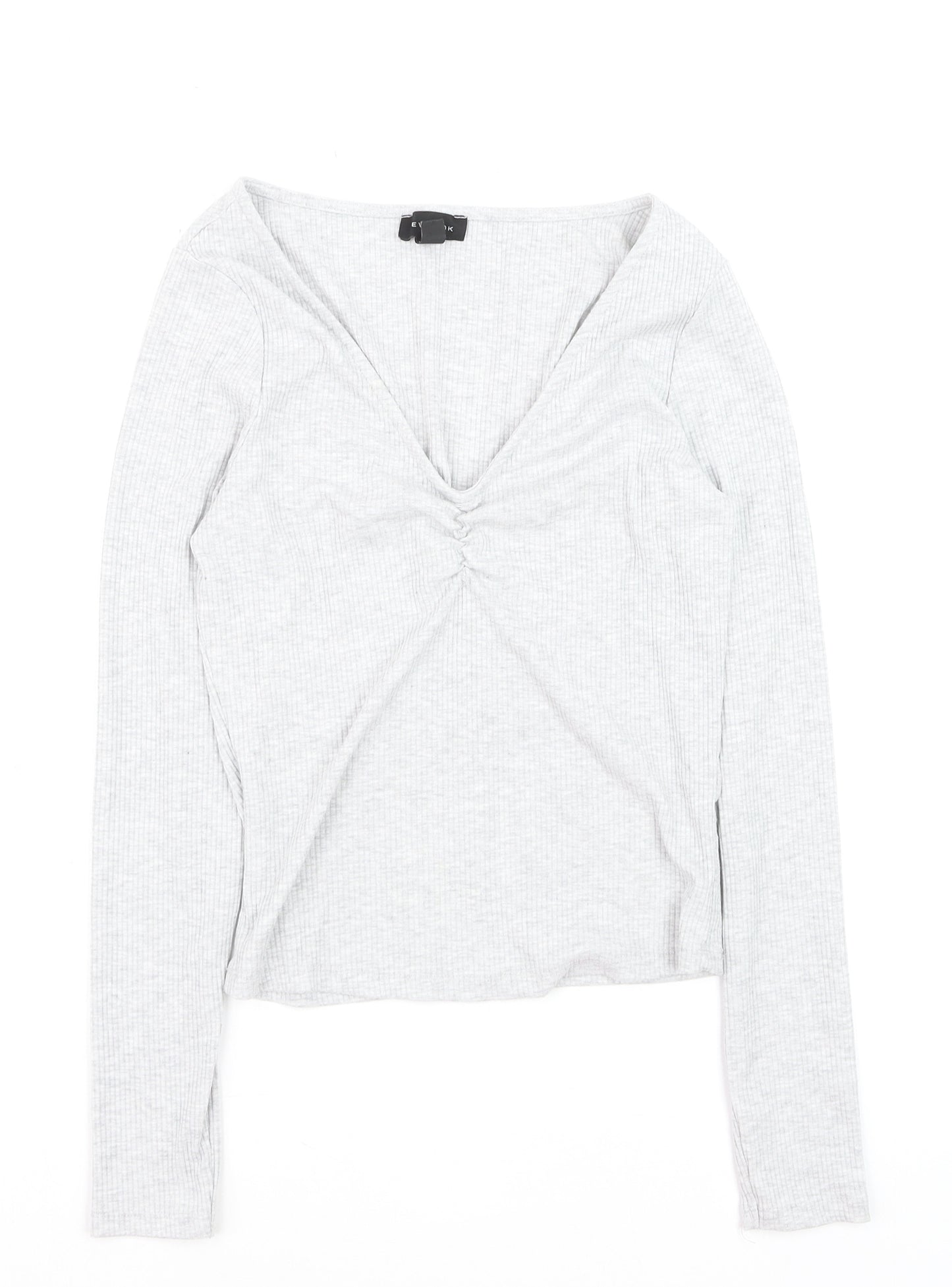 New Look Women’s Grey V-Neck Cropped Long Sleeve Top Size 10