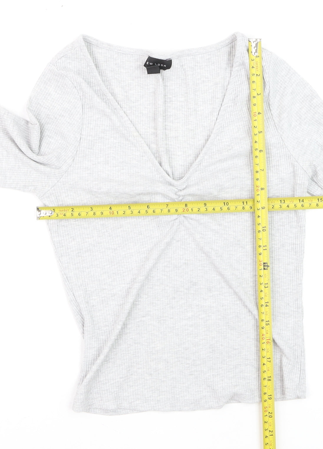 New Look Women’s Grey V-Neck Cropped Long Sleeve Top Size 10