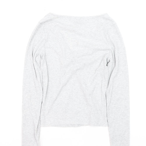 New Look Women’s Grey V-Neck Cropped Long Sleeve Top Size 10