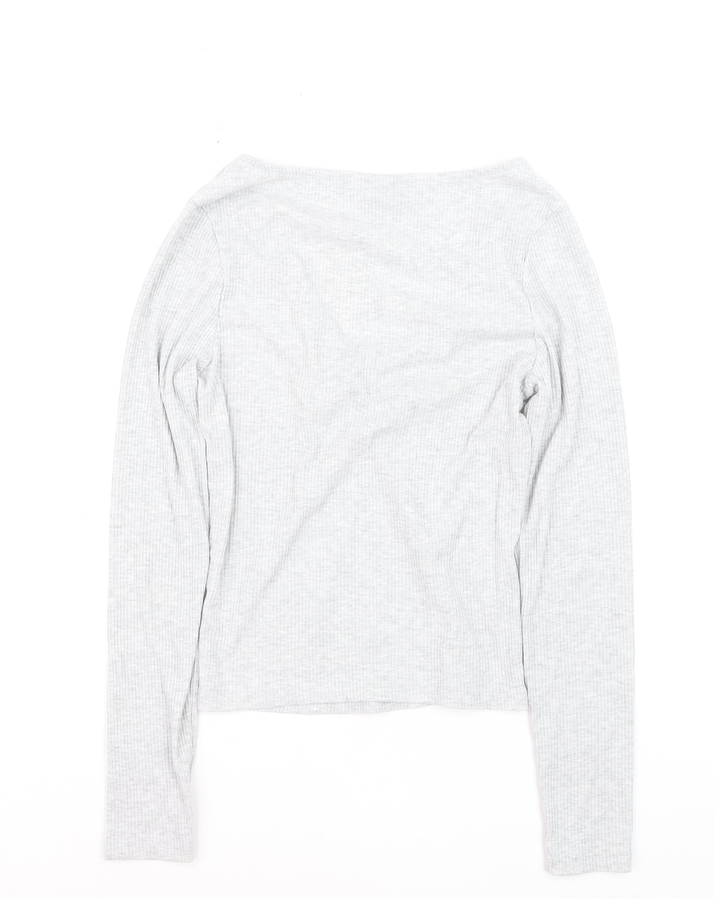 New Look Women’s Grey V-Neck Cropped Long Sleeve Top Size 10