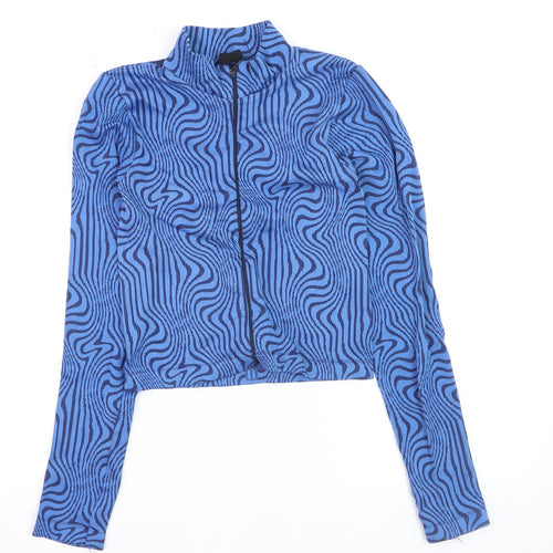 Urban Outfitters Women’s Blue Geometric Cropped Long Sleeve Zip Top S