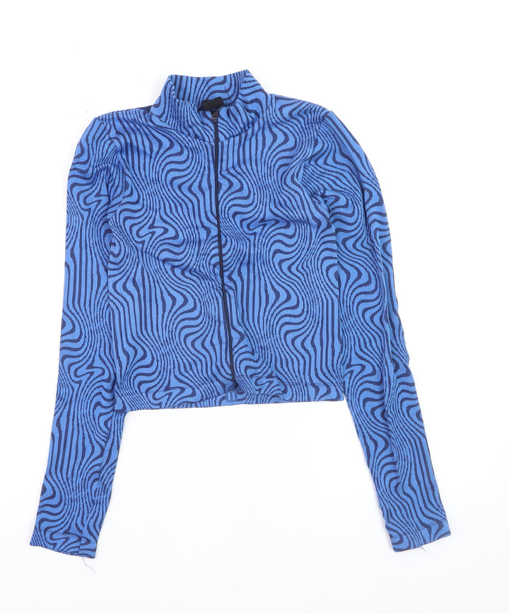 Urban Outfitters Women’s Blue Geometric Cropped Long Sleeve Zip Top S