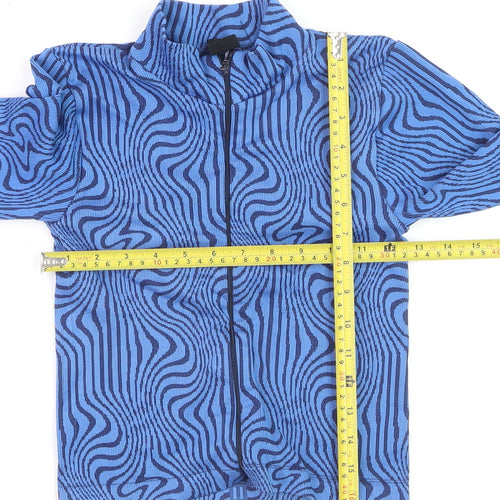 Urban Outfitters Women’s Blue Geometric Cropped Long Sleeve Zip Top S