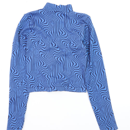 Urban Outfitters Women’s Blue Geometric Cropped Long Sleeve Zip Top S
