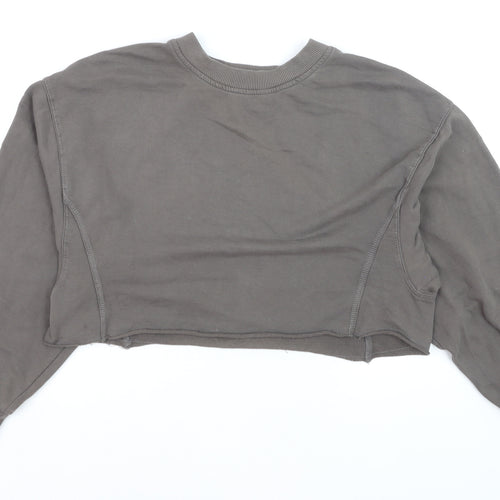 Bershka Women Grey Cropped Pullover Sweatshirt Size S