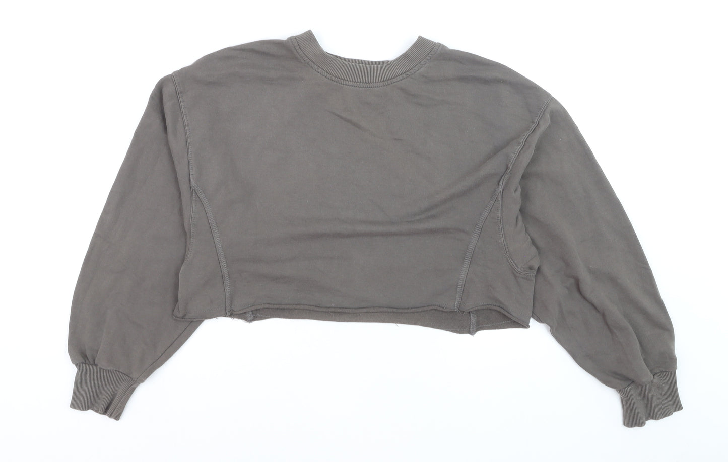 Bershka Women Grey Cropped Pullover Sweatshirt Size S