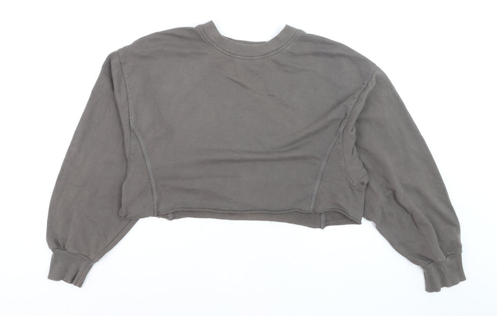Bershka Women Grey Cropped Pullover Sweatshirt Size S
