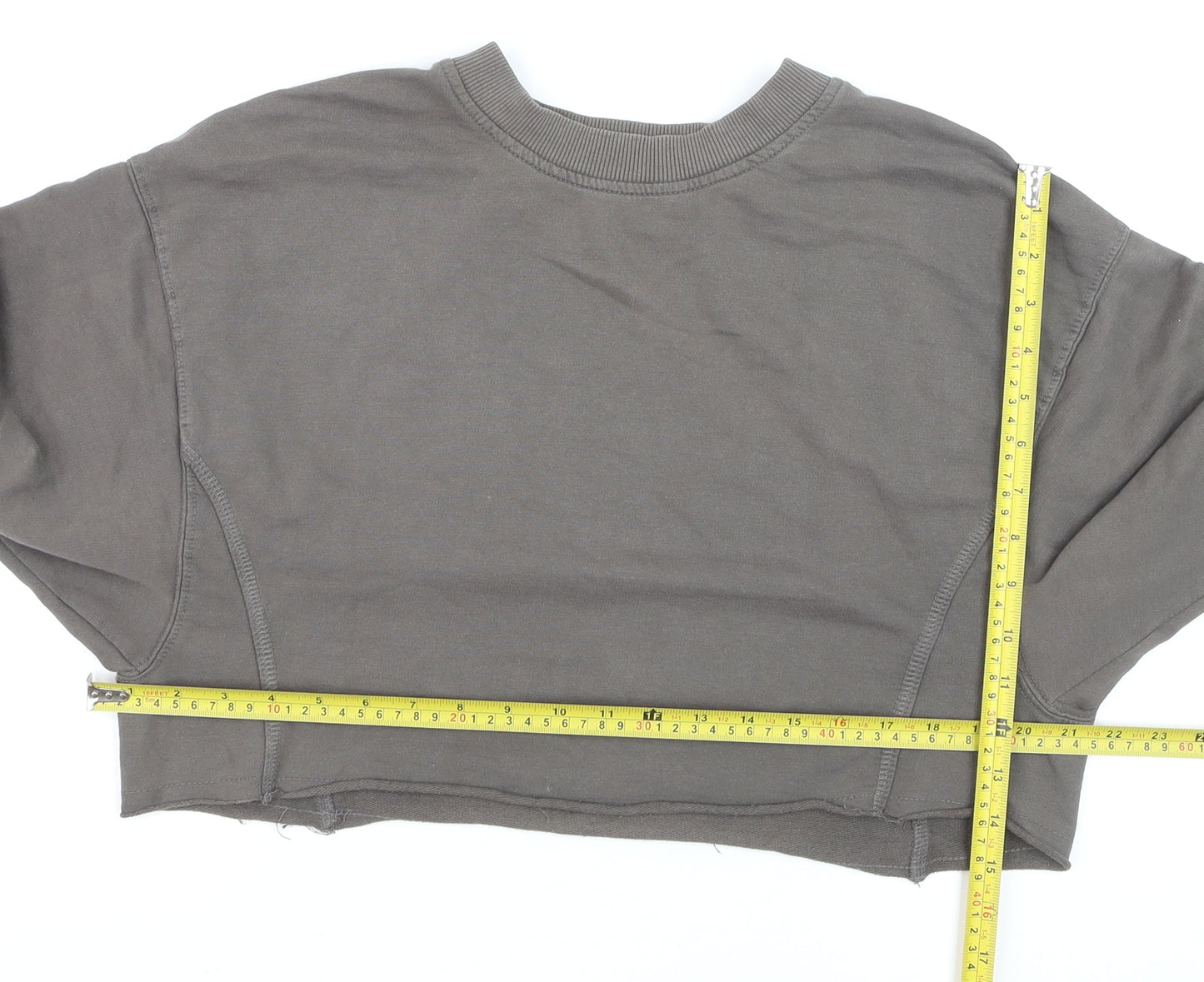 Bershka Women Grey Cropped Pullover Sweatshirt Size S